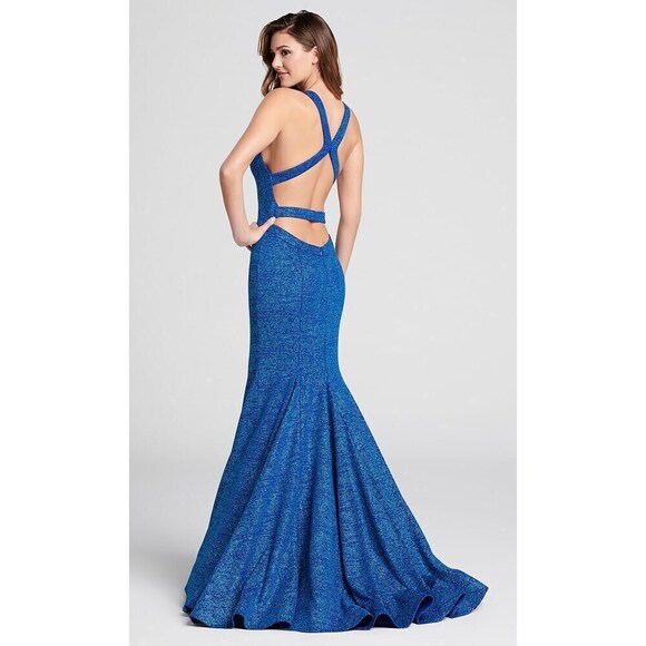 Ellie Wilde Stretch Shimmer Mermaid Dress EW21801 Turquoise - Picture 2 of 8